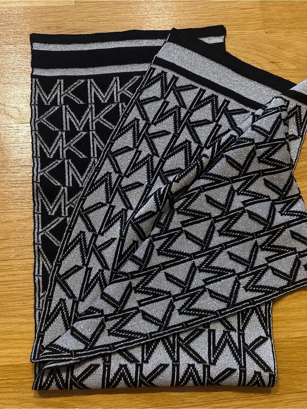 Michael Kors Black and Silver MK Jacquard Scarf